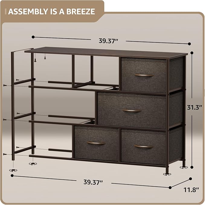 Sorbus Dresser with 8 Drawers - Chest Organizer Unit with Steel Frame Wood Top & Handle Easy Pull Fabric Bins for Clothes - Wide Storage Furniture for Bedroom, Hallway, Living Room, Nursery & Closet