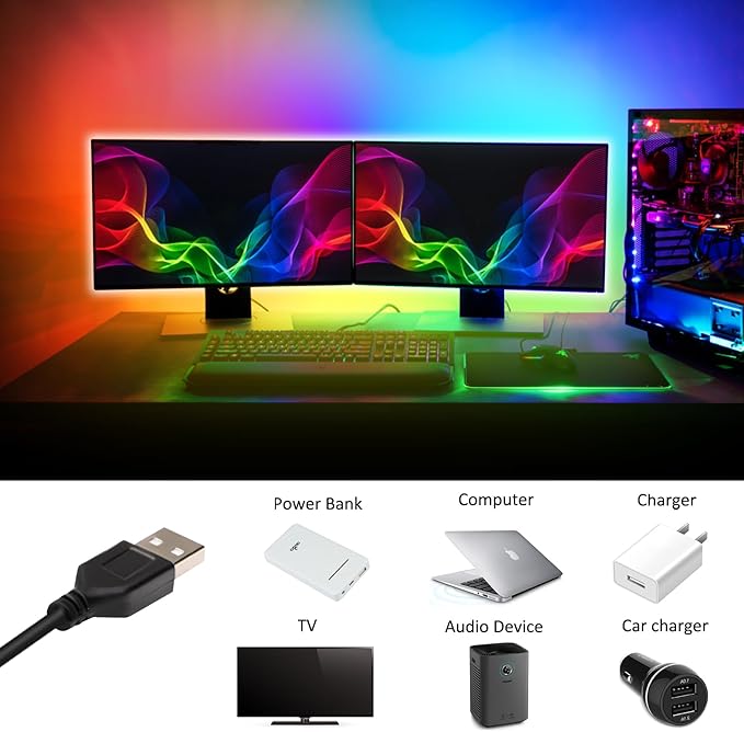 USB LED Lights Strip 16.4ft, USB Powered RGB Color Changing LED Strip with 17-Key Remote Controller, Flexible Light for TV, Bedroom, Desk, Mirror, PC, Camping & Home Decoration