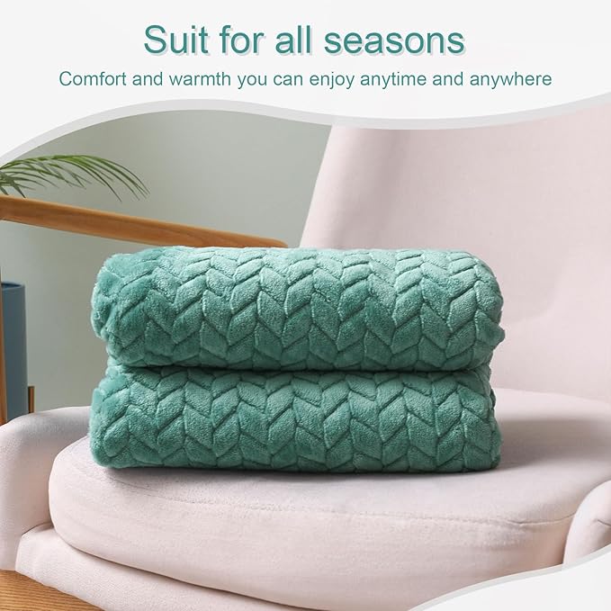 Exclusivo Mezcla Fleece Throw Blanket for Couch, 50x70 Inches Soft Cozy Jacquard Flannel Blankets, Lightweight Fuzzy Plush Warm Throws for Winter, Celadon