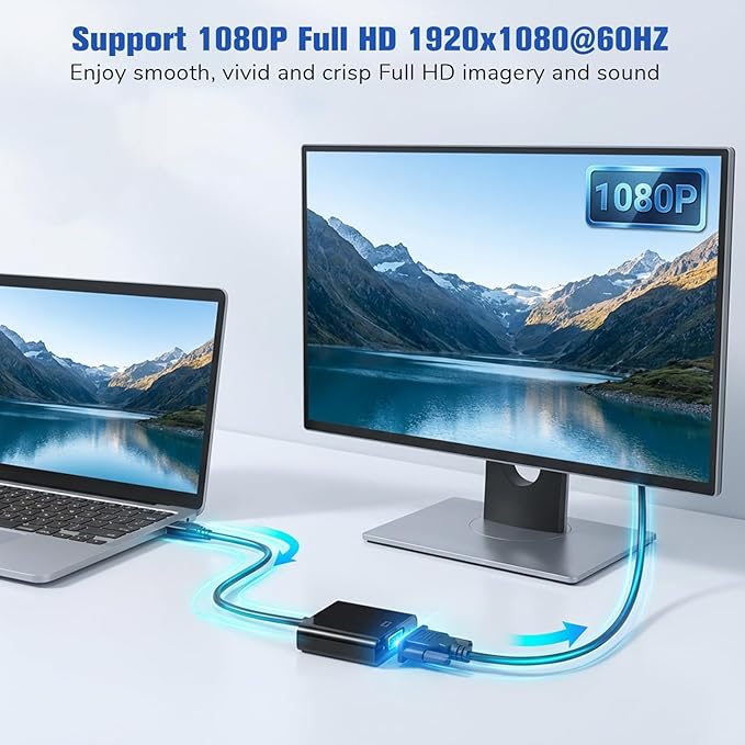 USB to VGA Adapter for Monitor, VGA to USB 3.0/2.0 Converter，1080P Multi-Display Video Cable for Laptop, Desktop, HDTV, Monitor, Projector