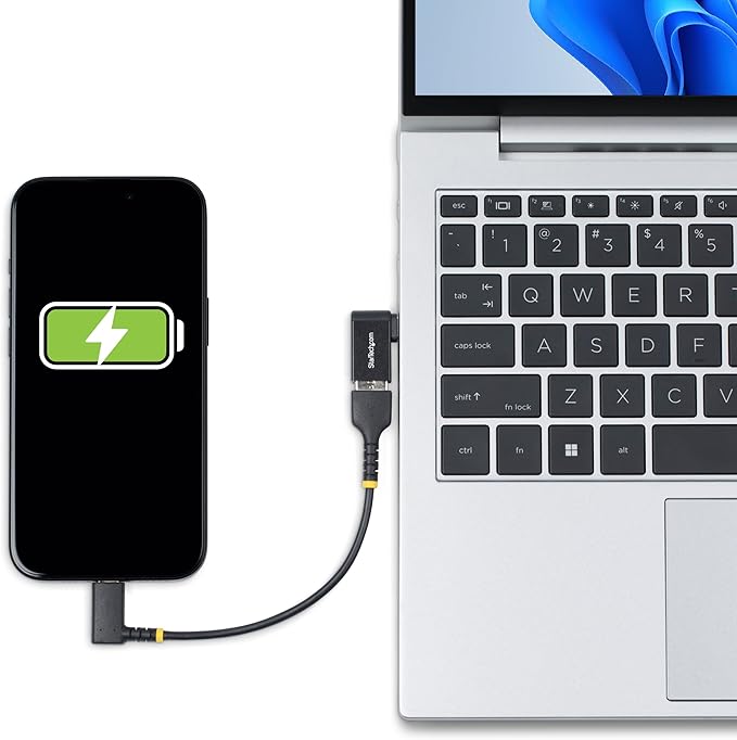 StarTech.com Right Angled USB-C to USB-A Adapter, USB 5Gbps, Compact USB-C Male to USB-A Female Adapter, Metal Housing, M/F