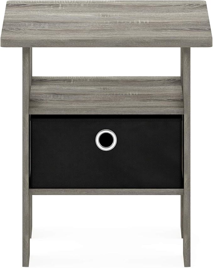 Furinno ANDREY Side Table, End Table, Night Stand with Open Shelves and Storage Bin, Bedside Table, for Living Room, Bedroom, French Oak