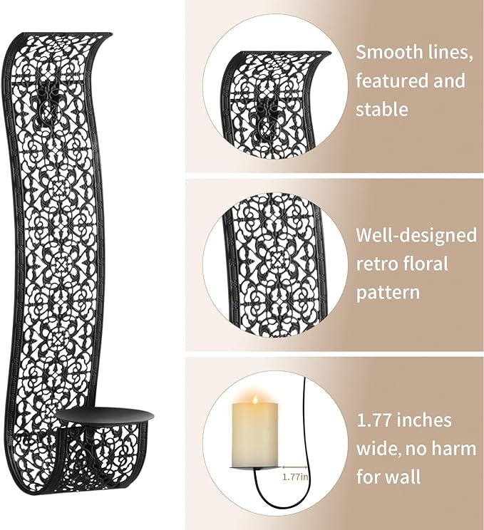 Sziqiqi Wall Candle Holder Decorative Candle Sconces - Wall-Mount Pillar Candles Holders for Living Room, Bathroom, Farmhouse, Wedding - Set of 2