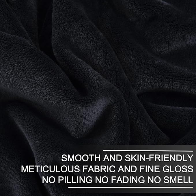 Polar Fleece Blanket Queen Size 350GSM Lightweight Throw for The Bed Extra Soft Brush Fabric Super Warm Sofa Blanket 90" x 90"(Black Queen)