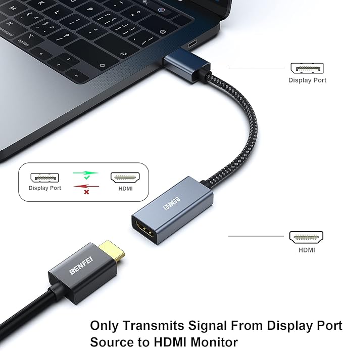 BENFEI 5 Pack 4K DisplayPort to HDMI Adapter Cable, (2K 60Hz, 1080p 120Hz) Uni-Directional Display Port to HDMI Monitor Converter Compatible for HP, Dell, GPU, AMD, NVIDIA, More. Male to Female