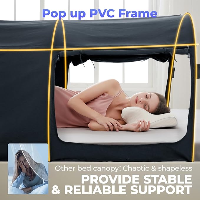 Alvantor Bed Canopy Bed Tents Dream Tents Privacy Space Twin Size Sleeping Tents Indoor Pop Up Portable Frame Curtains Breathable Grey Cottage (Mattress Not Included) Reducing Light