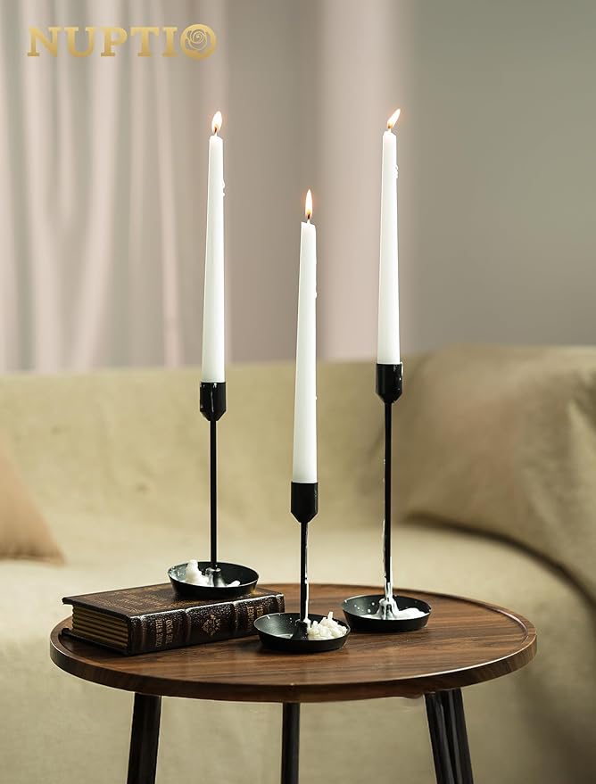 NUPTIO Black Candlestick Holders for Centerpiece: 3 PCS Tall Taper Candles Holders for Halloween - Metal Candles Stick Holder for Christmas Birthday Party Fireplace Table Decor