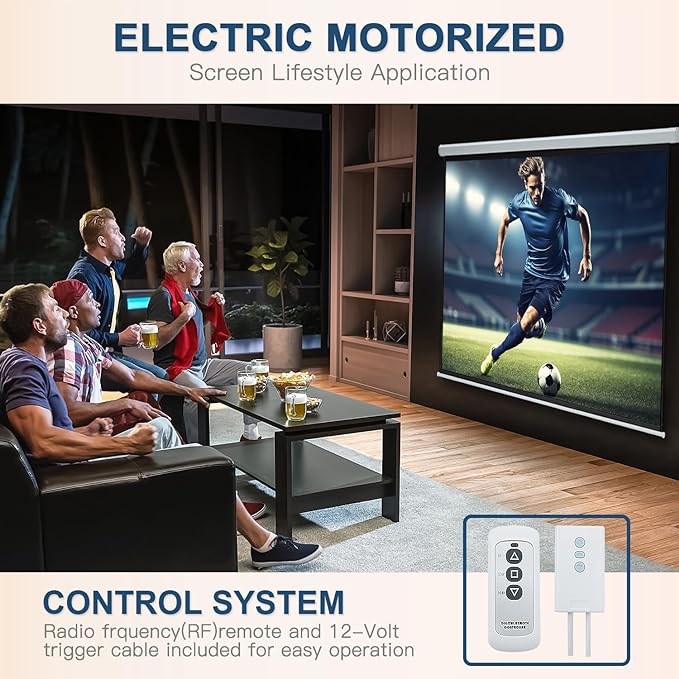YODOLLA 120" Projector Screen Motorized 16:9, 4K HD Pull Down Retractable Projection Screens Electric Automatic Wall Ceiling Movie Screen for Office Classroom Indoor with Remotes