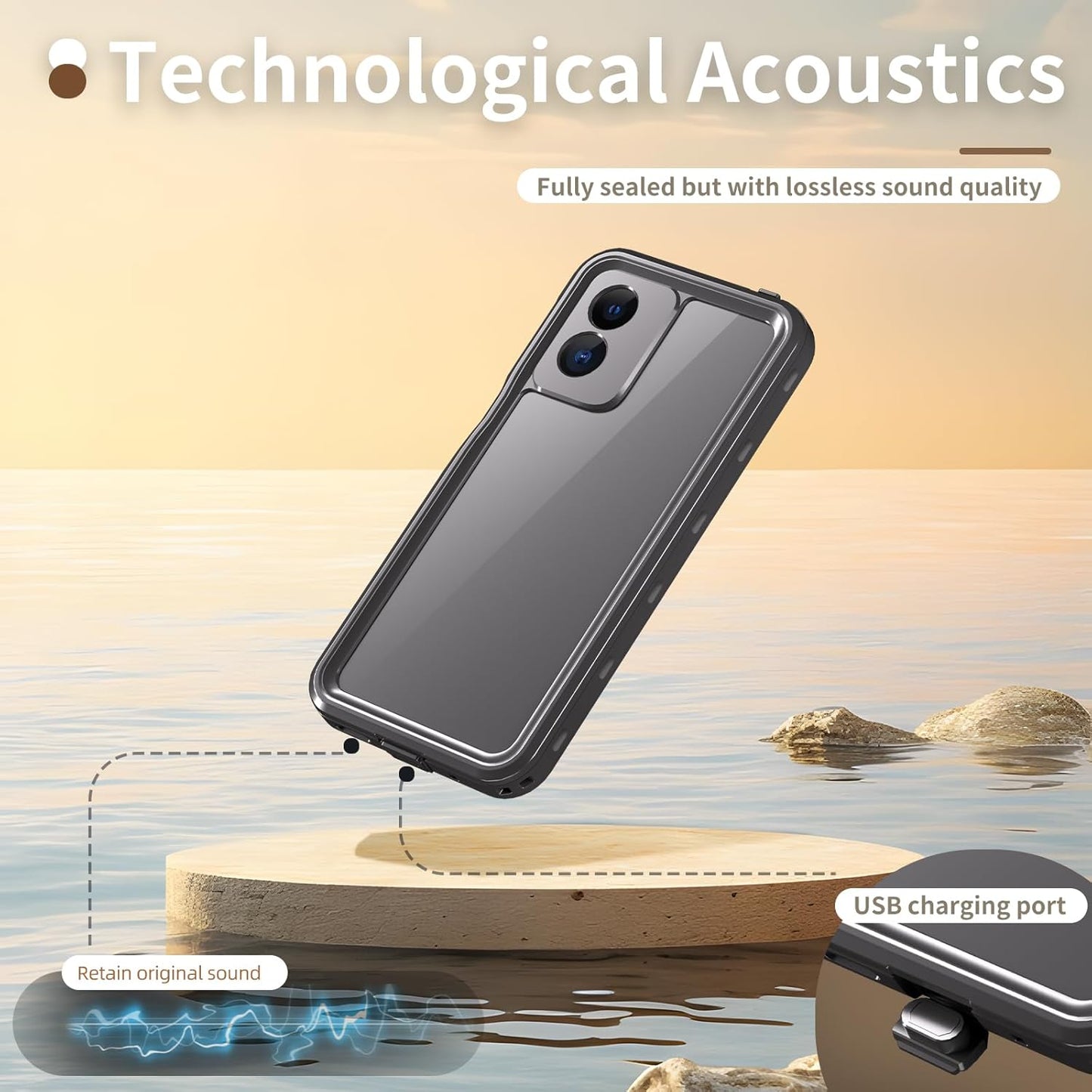 Motorola Moto G Play 2024 Waterproof Case, Full-Body Slim Shockproof TPU PC Hybrid Cover with Hand Strap
