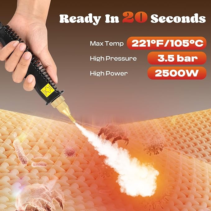 Moongiantgo Handheld Steam Cleaner, 2500W High Pressure Steamer for Cleaning, Portable Pressurized Cleaning Machine for Home Kitchen Car Detailing Grout Tile Bathroom with 1200ml Water Tank (Red)