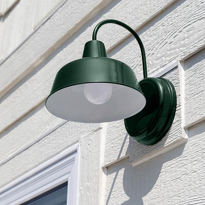 Mason Barn Light Indoor/Outdoor Wall Mount Modern Industrial Farmhouse Design House Wall Light for Patio, Garage, Bathroom, Office, Kitchen, 8-Inch, Forest Green, 579342