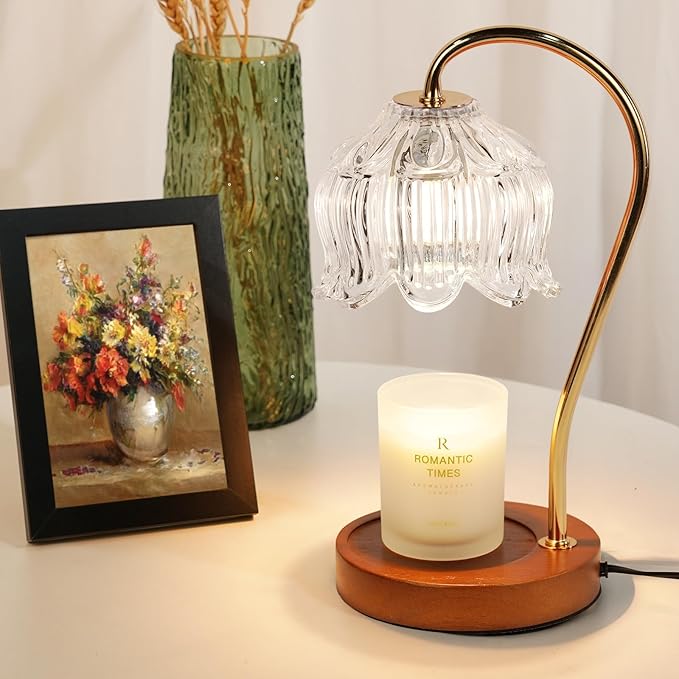 White Clear Candle Warmer Lamp with Timer Dimmer, Flower Candle lamp Warmer, 2 Bulbs, Wax Melter Warmer for Jar Scented Candles, Christmas Birthday Gifts Ideas for Women Mom