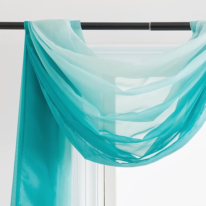 NICETOWN Teal Ombre Sheer Scarf Curtains Valances, Decorative Elegant Backdrop Voile Sheer Texture Bed Canopy for Indoor Outdoor Beach Wedding/Bed Canopy, 2 Panels, W60 x L216