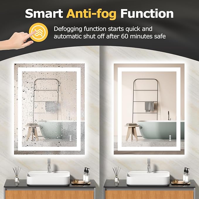 28X36 LED Bathroom Mirror with Lights, Anti-Fog, Dimmable, Backlit + Front Lit, Smart Bathroom Vanity Mirror, Memory Function, Shatterproof, Tempered Glass (Horizontal/Vertical)