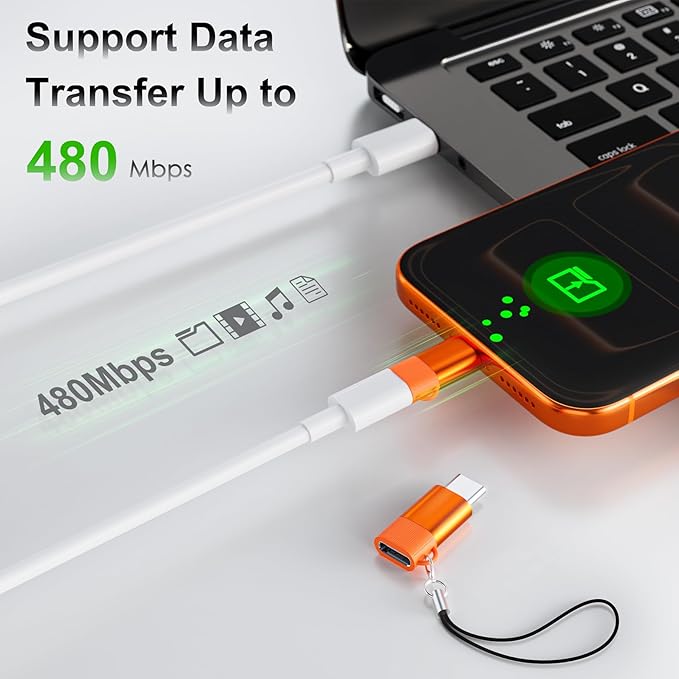 4 Pack Lightning to USB C Adapter for iPhone 15/16/17/17 Pro Max, for iPhone 17/16 Charger, Fast Charging & Data Transfer, Type-C Charger Connector Cable, Not for iPencil/Headphones/OTG (Orange)