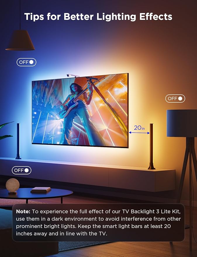 Govee TV Backlight 3 Lite Kit, 11.8ft RGBICW Wi-Fi TV LED Strip Lights for 55-65in TVs with Camera and 15 Inches Smart Light Bars with 4-in-1 Light Beads - Works with Alexa & Google Home