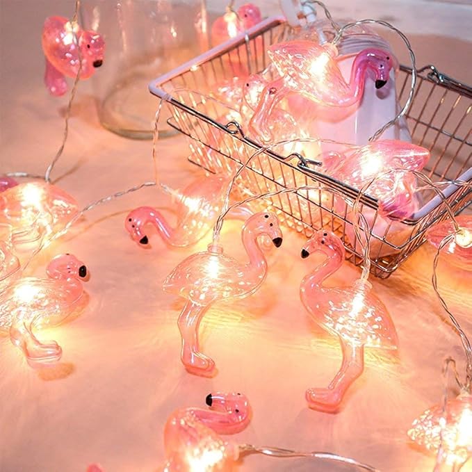 DomeStar 10Ft Pink Flamingo String Lights - LED Battery Operated Fairy Lights, Outdoor Patio Decor for Garden, Poolside, Tropical Hawaiian Luau Party Decor