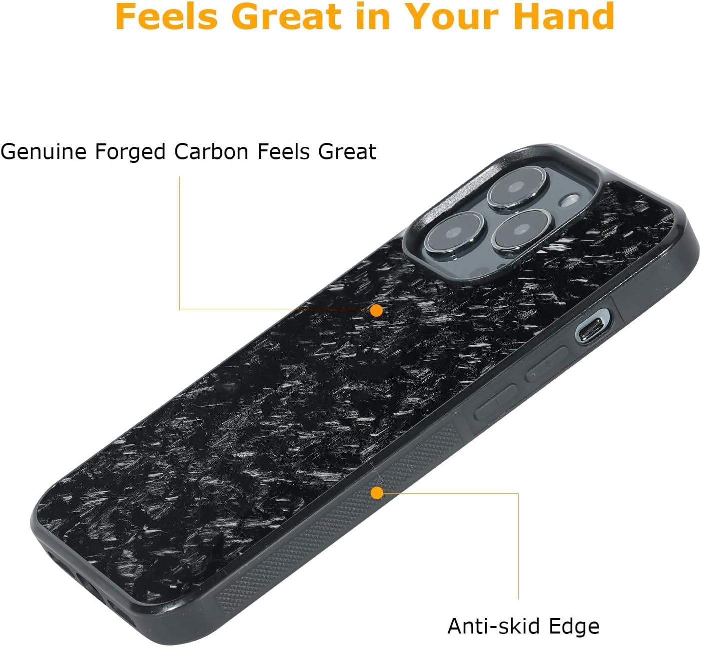 molzar Grip Series iPhone 13 Pro Case, Glossy Black/Forged, Real Forged Carbon Fiber, Built-in Metal Plate, Wireless