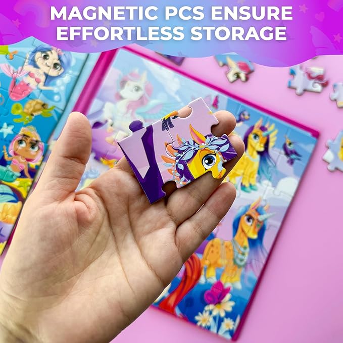QUOKKA Magnetic Puzzles for Kids Ages 4-6 - 2x48 Travel Puzzle Games for Toddlers 3-5 Years Old - Car Activities Toy for Boys and Girls 2-4 yo - Unicorns & Mermaid Learning Magnet for Road Trip