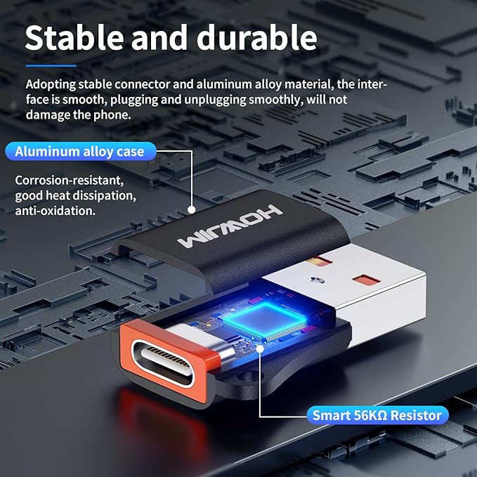 USB to USB C Adapter 4 Pack,USB C Female to USB 3.0 Male OTG Adapter,PD27W/66W Fast Charging 10Gbps Data Transfer for M-acBook Pad Phone 17/16/15 G-alaxy X-Peria Android Anti-Lost Lanyard Black
