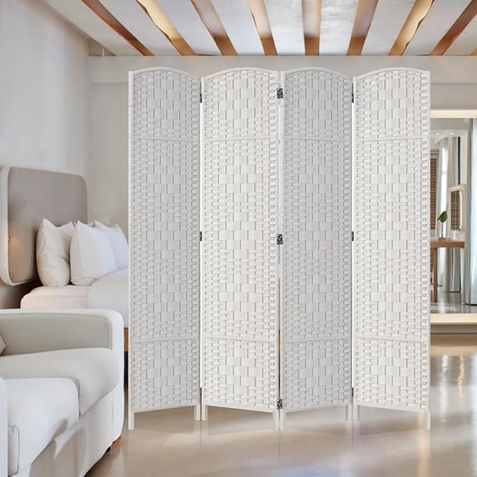 Rose Home Fashion 6 ft Tall Room Divider, Room Dividers and Folding Privacy Screens, 15.7in Privacy Screen 4 Panel Partition Temporary Wall Separation for Private, White
