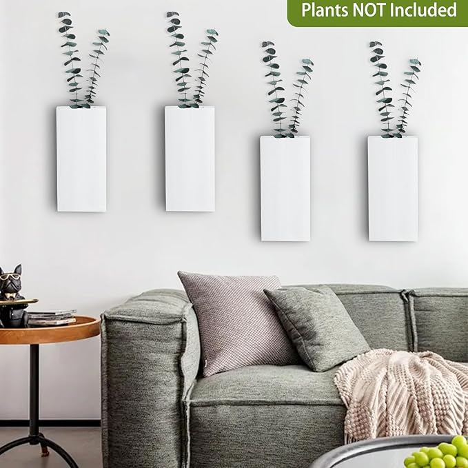 Wood Wall Planters 4 Pack Wood Wall Decor for Dried Flowers and Artificial Greenery Plants - Pocket Wall Vases Hanging Planters for Living Room, Bedroom, Home Decor - White