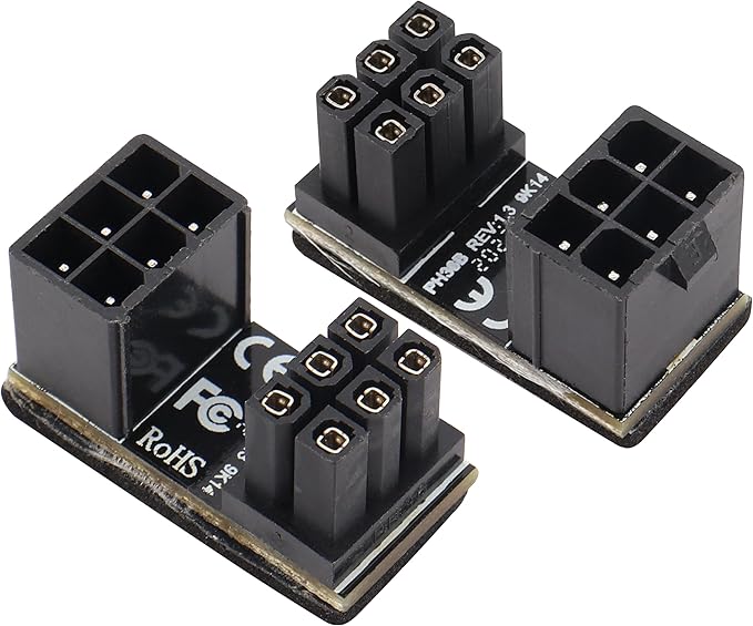 180 Degree 6Pin PCI Power Adapter 180 Degree Angled ATX 6Pin Female to 6pin Male Connector Power Adapter Board for Desktop Graphics Card(2Pack-UP/6Pin)