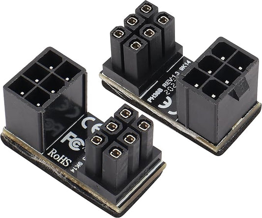 180 Degree 6Pin PCI Power Adapter 180 Degree Angled ATX 6Pin Female to 6pin Male Connector Power Adapter Board for Desktop Graphics Card(2Pack-UP/6Pin)