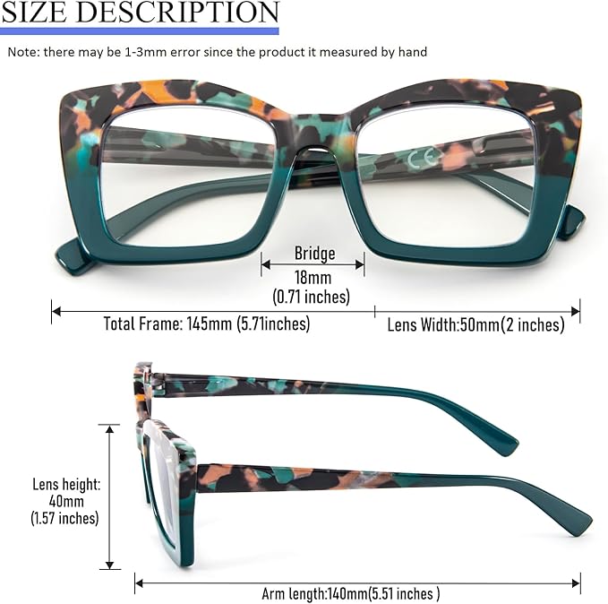 REAVEE Oversized Square Reading Glasses Oprah Style for Women, Blue Light Blocking Large Frame Computer Readers Spring Hinge