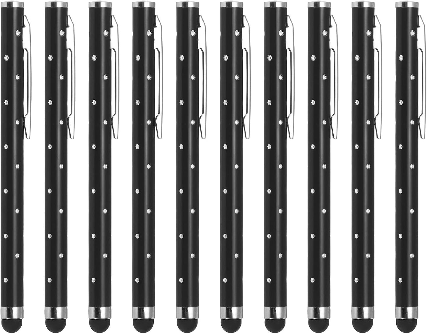 MECCANIXITY 10pcs Glitter Rhinestone Stylus Pens, Universal Metal Capacitive Pen for Touch Screens, Black
