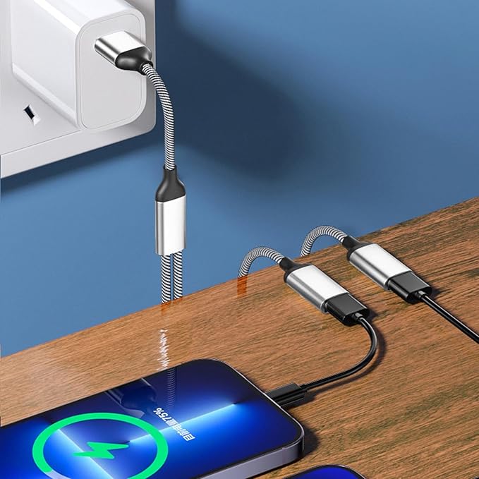 USB C Male to Double USB C Female Splitter Converter Adapter Extension Connector Cable for Charging and Data Transfer Nylon + Aluminum Alloy