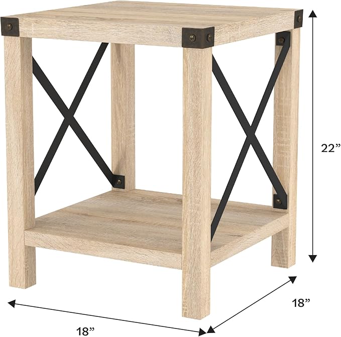 Walker Edison Sedalia Modern Farmhouse Metal X Side Table, 18 Inch, White Oak