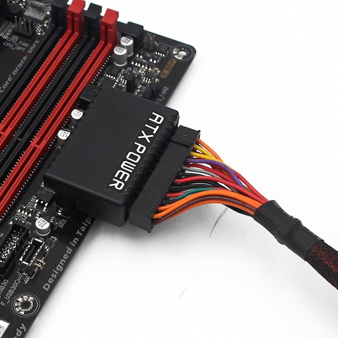 ATX 24 Pin 90 Degree Adapter – Right Angle Male to Female Motherboard Connector for Improved Cable Management, Black
