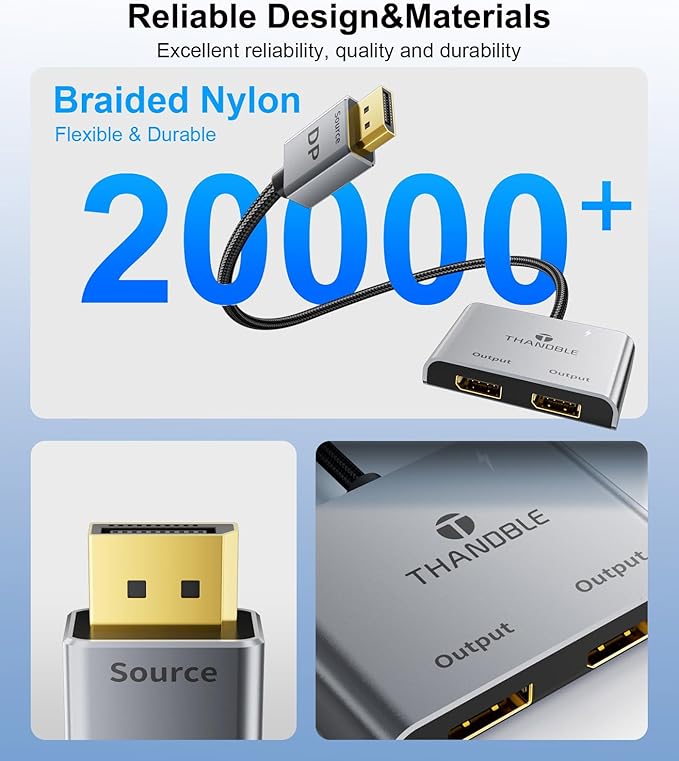 DisplayPort to Dual DisplayPort Splitter Adapter (4K@60Hz) Display Port 1 in 2 Out Splitter for Dual Monitor Extended Display, MST DP to 2 DP Adapter for PC, Graphics Card
