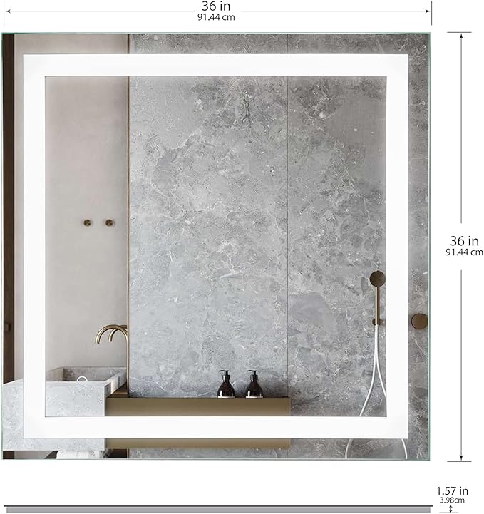 LED Vanity Bathroom Mirror 36 x 36 in. Wall Mounted, Dimmable, Lighted, Anti-Fog Mirror – Modern, Frameless Design