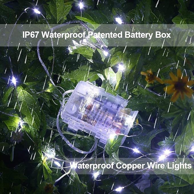 Homemory 2 Pack 33 Ft 100 LED Fairy Lights Battery Operated String Lights with Remote Waterproof 8 Modes Firefly Twinkle Christmas Lights for Outdoor Wedding Decorations(Cool White)