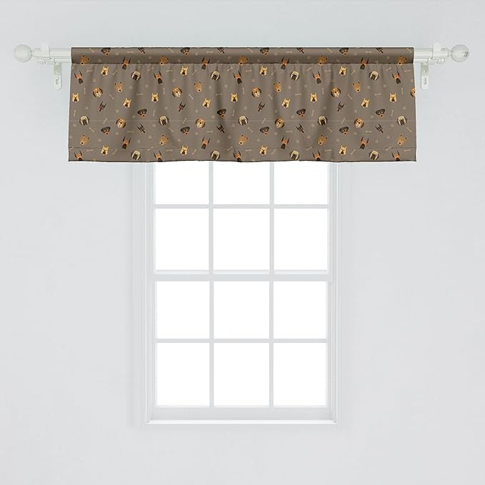Ambesonne Dog Lover Window Valance, Repetitive Pattern of Pet Heads Paw Prints and Bones, Curtain Valance for Kitchen Bedroom Decor with Rod Pocket, 54" X 18", Taupe