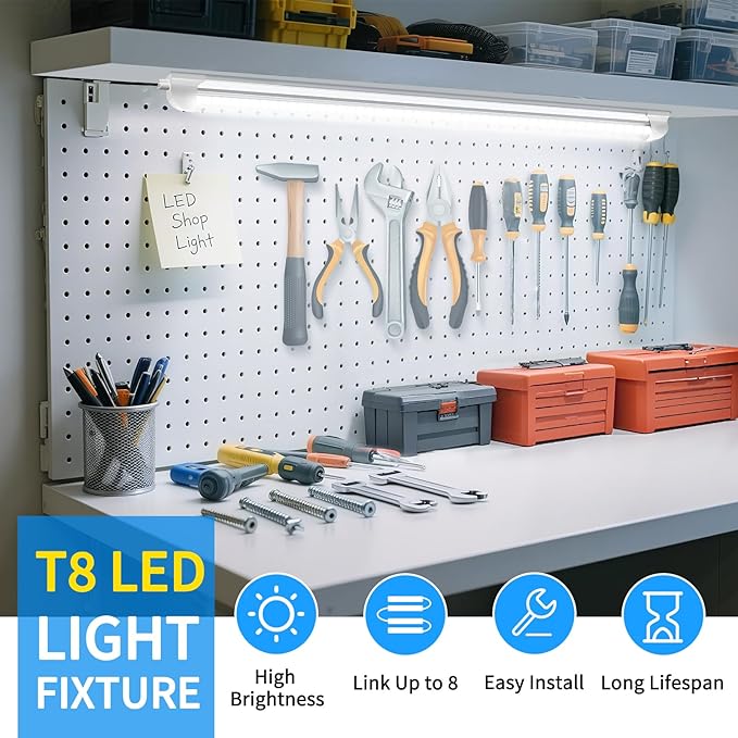 CNSUNWAY 2FT LED Shop Light, 20W 3000LM, 5000K Daylight T8 LED Light Fixture, V Shape, High Output, Linkable Shop Lights for Room, Garage, Workshop, Under Cabinet, ETL Listed (2 Pack)