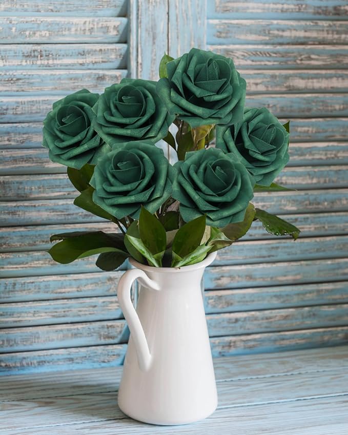 JOYLEX Artificial Flowers Realistic Roses, Real Looking Fake Roses with Stem for DIY Wedding Bouquets Centerpieces Bridal Shower Party Home Romantic Decorations (Peacock Green, Regular 3" - 200pcs)