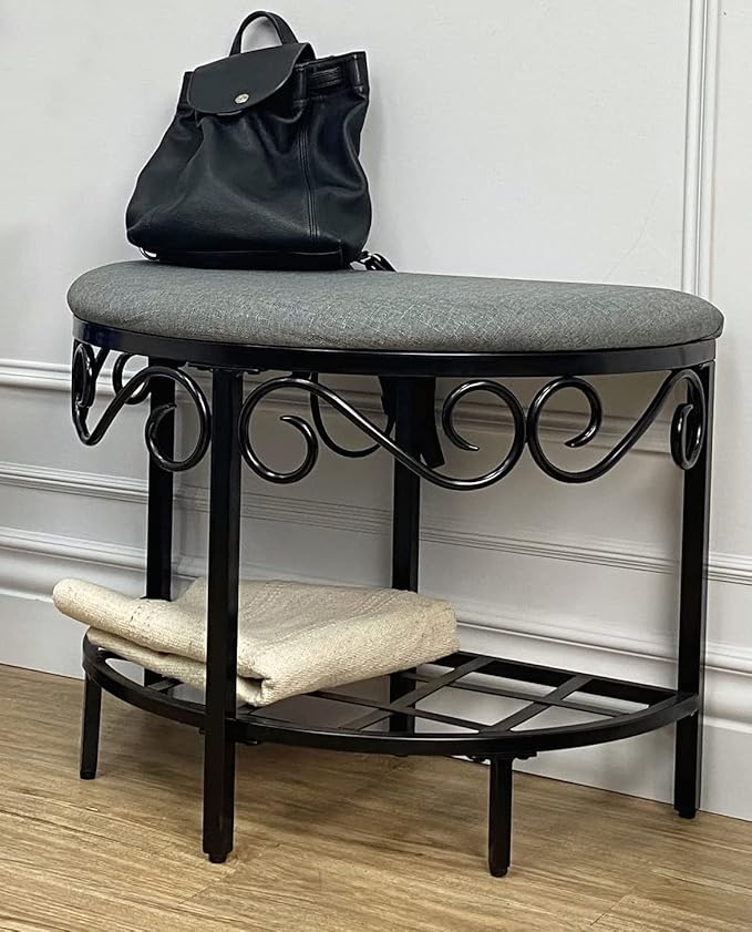Mango Steam Half Moon Shoe Bench - Vanity Seat/Dressing Stool/Makeup Chair - Heather Gray