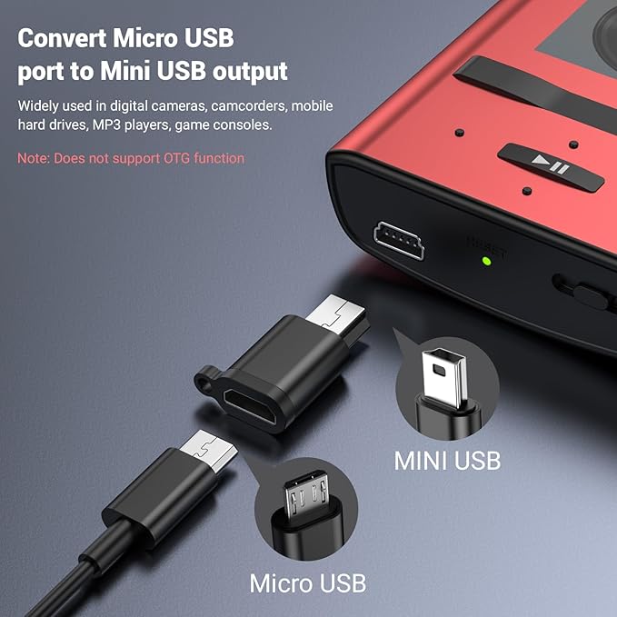 Mini USB Male to Micro USB Female Adapter, Mini USB2.0 Male Convert Connector Support Charging &Data Transfer Compatible for Digital Camera/MP3 Player/Mobile Hard Drive/Dash Cam(5 Pack)