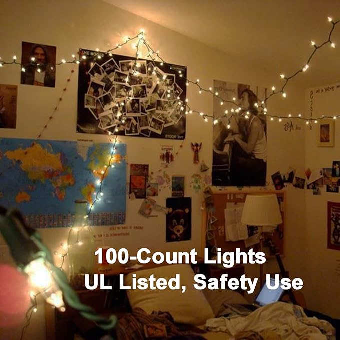 Brizled Warm White Clear Christmas Lights Connectable, 21FT 100 Count Mini Incandescent String Lights Plug in, Waterproof Xmas Tree Lights Green Wire for Indoor Outdoor Home Party Garden Yard Decor