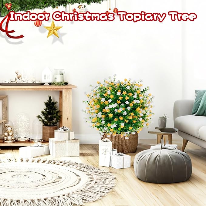 2 Pack 23'' Artificial Xmas Tree,Fake Boxwood Topiary Ball Trees with Spike Outdoor Christmas Decoration,Faux Shrubs Evergreen Blooming Plants Bushes for Urn Filler Porch Potted Entrance Driveway