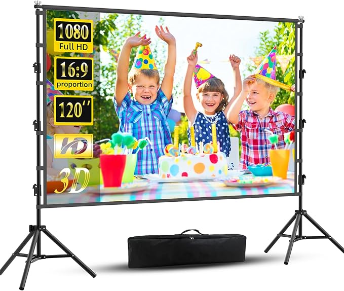 120in Outdoor Projector Screen with Stand,XINLEMY Indoor Portable Projection Screen,16:9 4K HD Wrinkle-Free Rear Front Movie Screen with Carry Bag for Backyard Night RVing Home Theater (120 INCH)