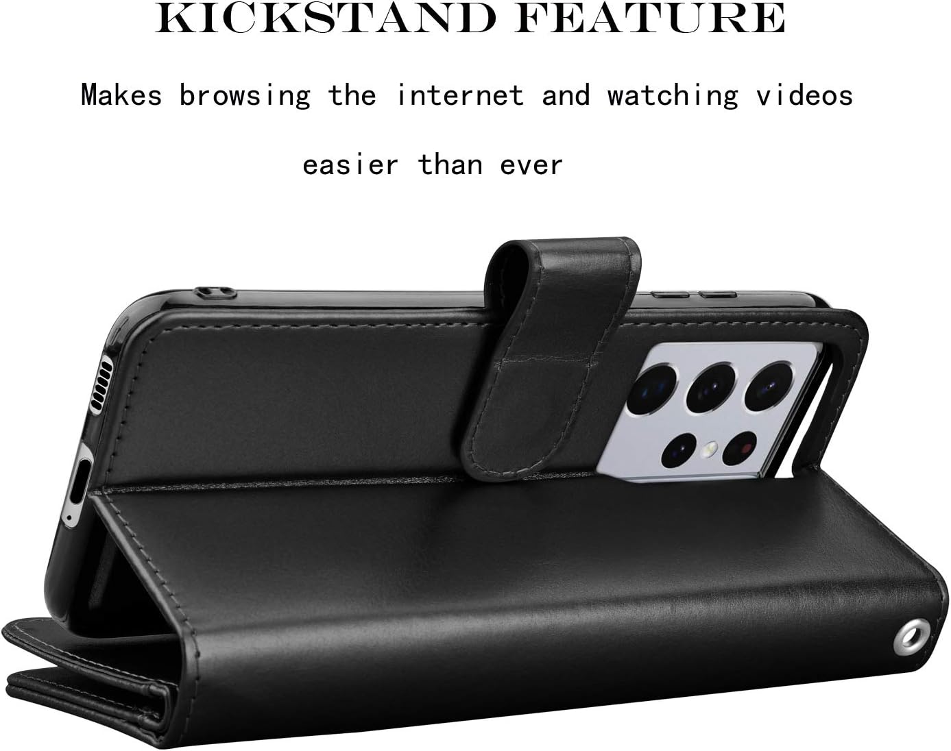 NJJEX Wallet Case for Samsung Galaxy S21 Ultra 5G, PU Leather Folio Flip with 9 Card Slots, Detachable Kickstand [Black]