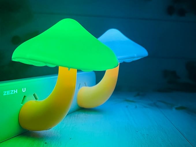 Night Lights Plug into Wall - 2-Pack Sensor LED Mushroom Light, Magic 7 Color Changing Cute Dream Bed Mushroom Lamp for Kids Adults Living Room Bedroom Kitchen, Bathroom Toilet, Stair Hallway Corridor
