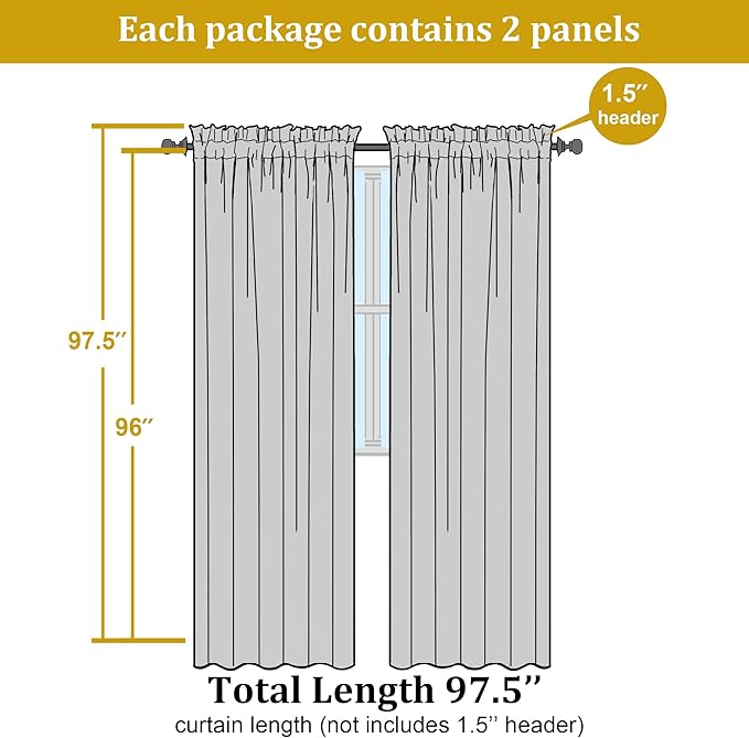 OWENIE Green Sheer Curtain 96 Inches Long 2 Panels Set for Christmas Decoration, Light Filtering Clear Sheer Curtain 95 for Bedroom/Living Room, 2Pcs, Each 42" W x 96" L