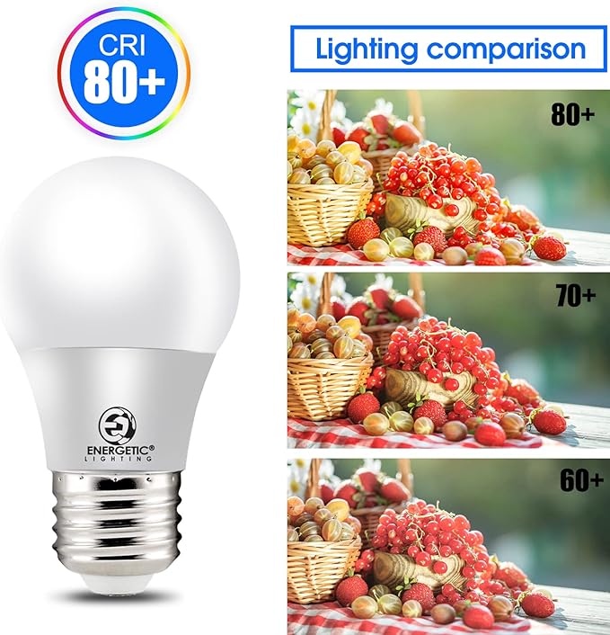 ENERGETIC SMARTER LIGHTING LED Refrigerator Bulb 40 Watt Equivalent, 3000K Warm White, Dimmable A15 Ceiling Fan Light Bulbs, E26 Base, UL Listed, 6 Pack