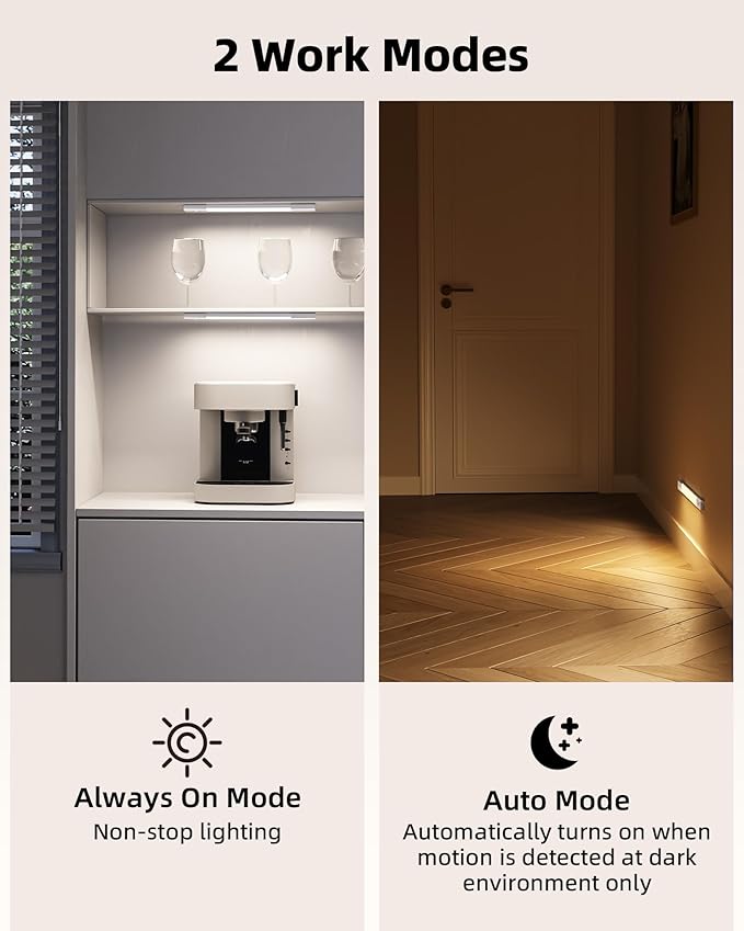 EZVALO 6-Pack Under Cabinet Lighting, Wireless Closet Lights, 50 LED Rechargeable Motion Sensor Light, Dimmable, 3 Color Temperatures, 11.8 inch Counter Lights for Kitchen, Pantry, Bedroom, Wardrobe