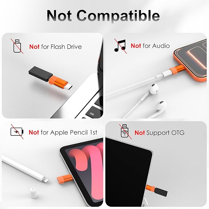 4 Pack Lightning to USB C Adapter for iPhone 15/16/17/17 Pro Max, for iPhone 17/16 Charger, Fast Charging & Data Transfer, Type-C Charger Connector Cable, Not for iPencil/Headphones/OTG (Orange)